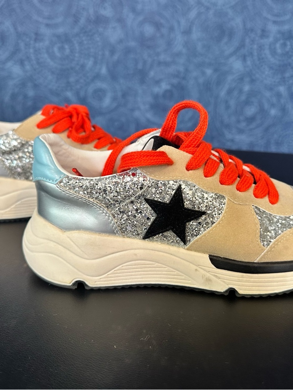 Chunky Glitter Star Sneakers with Orange Laces 6.5 NEW!!